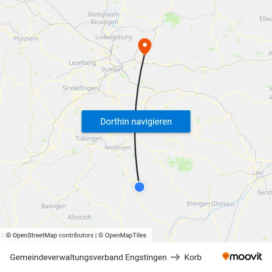 Gemeindeverwaltungsverband Engstingen to Korb map