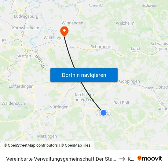 Vereinbarte Verwaltungsgemeinschaft Der Stadt Weilheim An Der Teck to Korb map