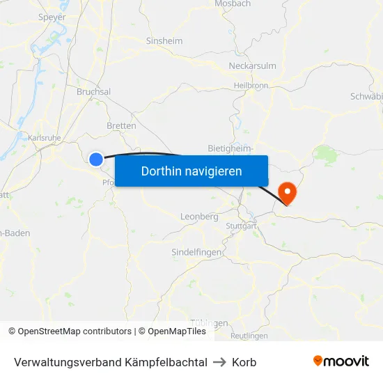 Verwaltungsverband Kämpfelbachtal to Korb map