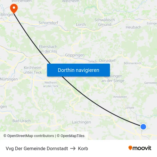 Vvg Der Gemeinde Dornstadt to Korb map