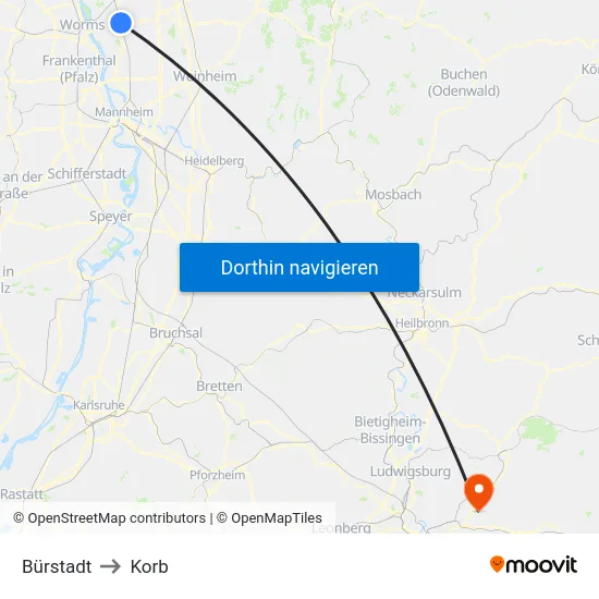 Bürstadt to Korb map