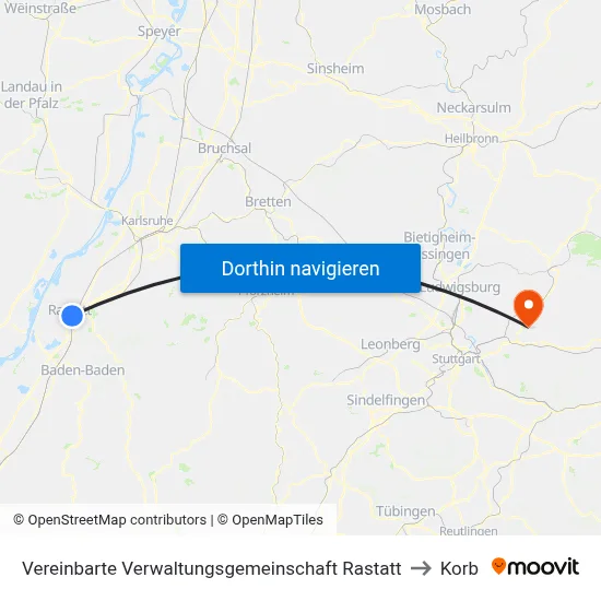 Vereinbarte Verwaltungsgemeinschaft Rastatt to Korb map