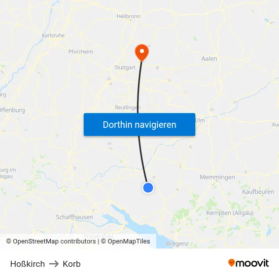 Hoßkirch to Korb map