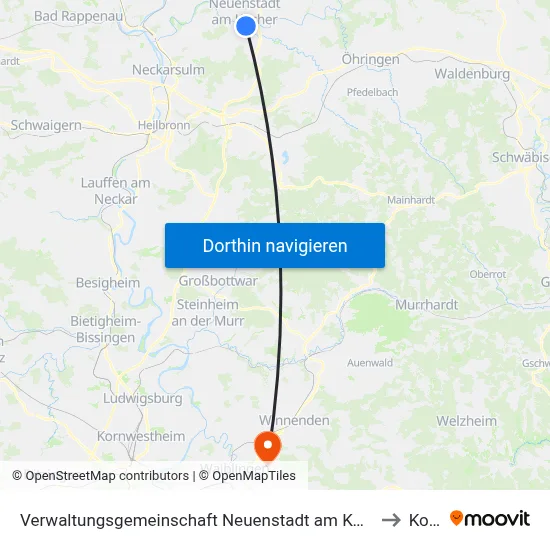 Verwaltungsgemeinschaft Neuenstadt am Kocher to Korb map