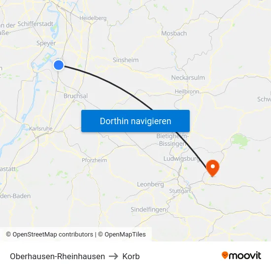 Oberhausen-Rheinhausen to Korb map