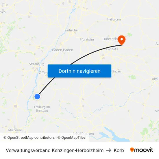 Verwaltungsverband Kenzingen-Herbolzheim to Korb map