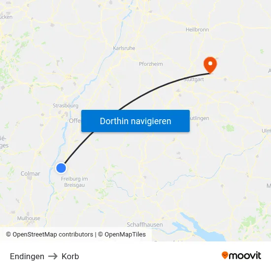 Endingen to Korb map