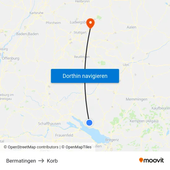 Bermatingen to Korb map