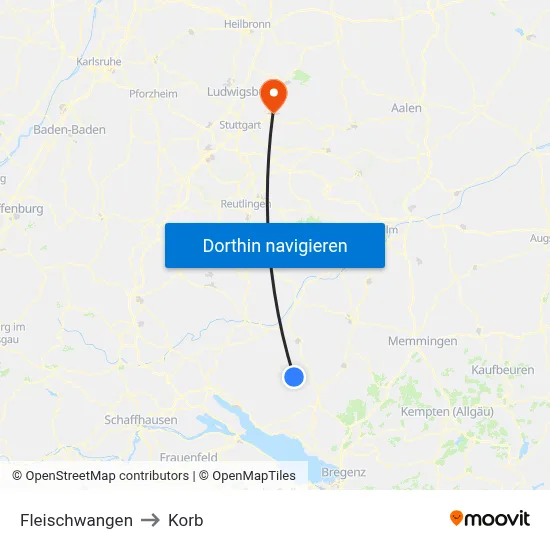 Fleischwangen to Korb map