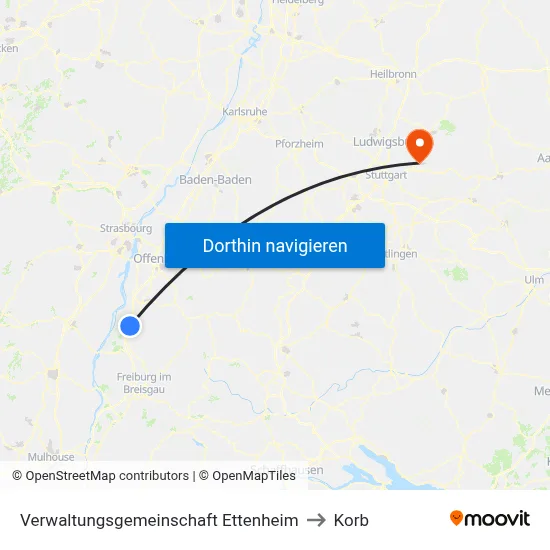 Verwaltungsgemeinschaft Ettenheim to Korb map