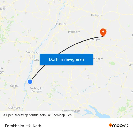 Forchheim to Korb map