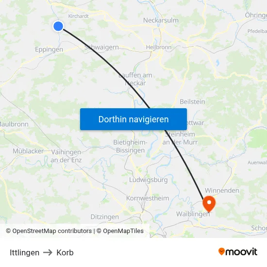 Ittlingen to Korb map