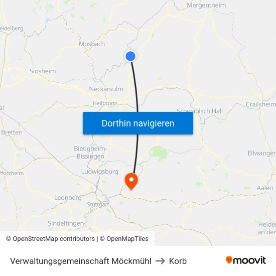 Verwaltungsgemeinschaft Möckmühl to Korb map