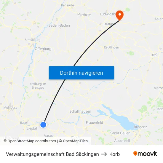 Verwaltungsgemeinschaft Bad Säckingen to Korb map