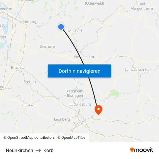 Neunkirchen to Korb map