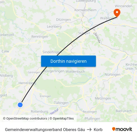 Gemeindeverwaltungsverband Oberes Gäu to Korb map