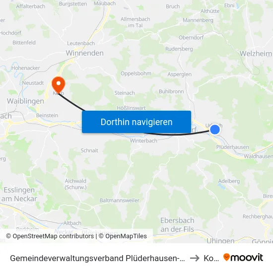 Gemeindeverwaltungsverband Plüderhausen-Urbach to Korb map