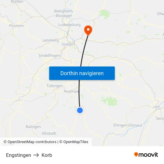 Engstingen to Korb map