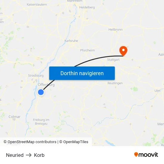 Neuried to Korb map