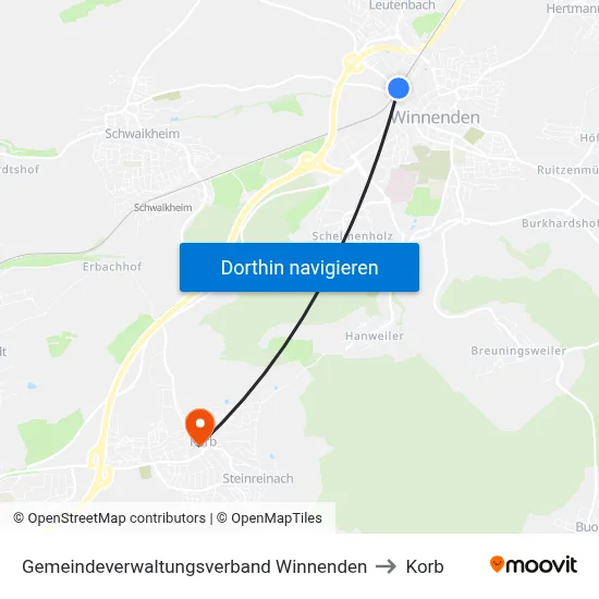 Gemeindeverwaltungsverband Winnenden to Korb map