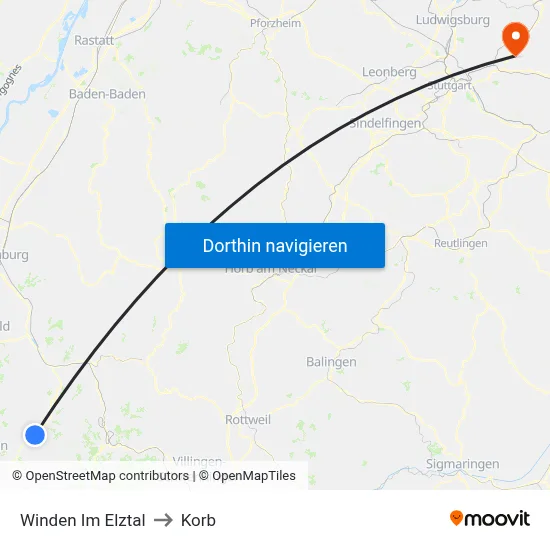 Winden Im Elztal to Korb map