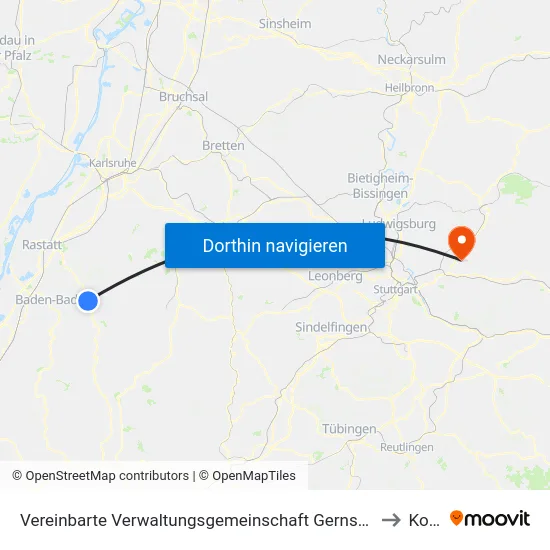 Vereinbarte Verwaltungsgemeinschaft Gernsbach to Korb map