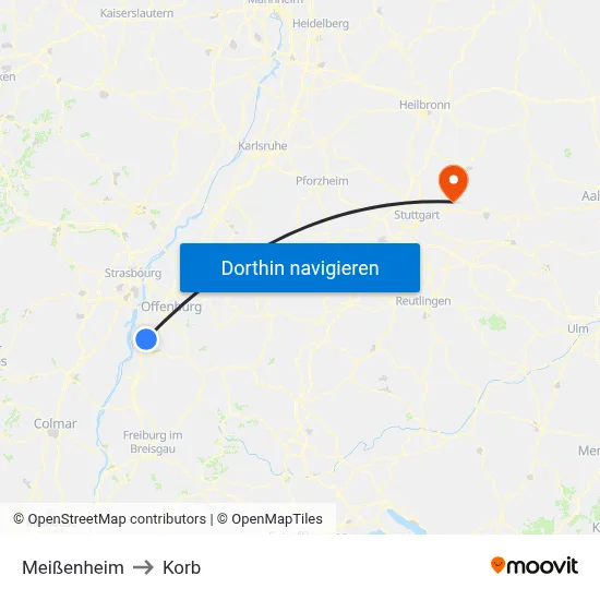 Meißenheim to Korb map