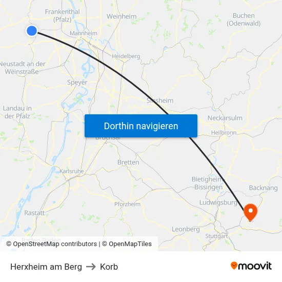 Herxheim am Berg to Korb map