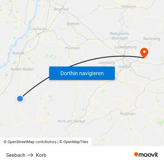Seebach to Korb map