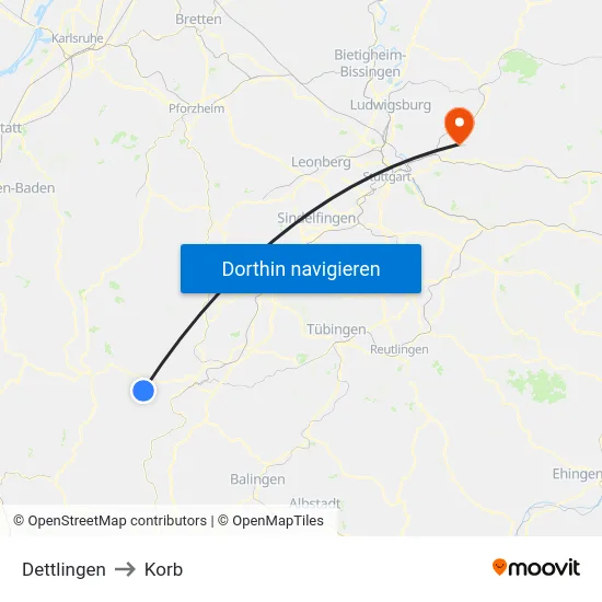 Dettlingen to Korb map