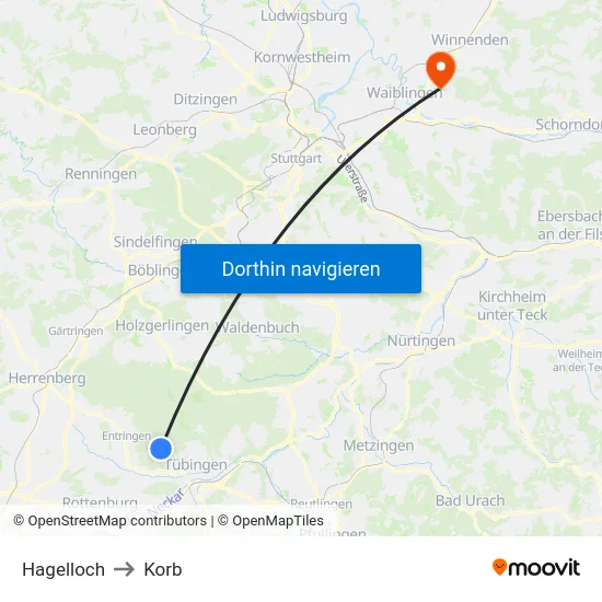 Hagelloch to Korb map
