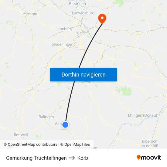 Gemarkung Truchtelfingen to Korb map