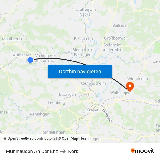 Mühlhausen An Der Enz to Korb map