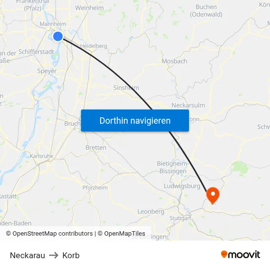 Neckarau to Korb map