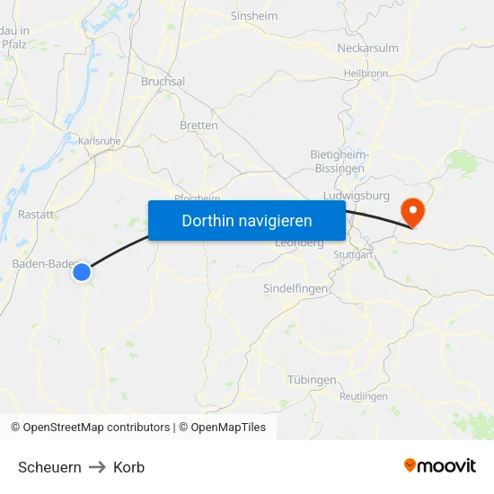 Scheuern to Korb map