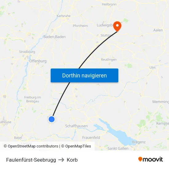 Faulenfürst-Seebrugg to Korb map