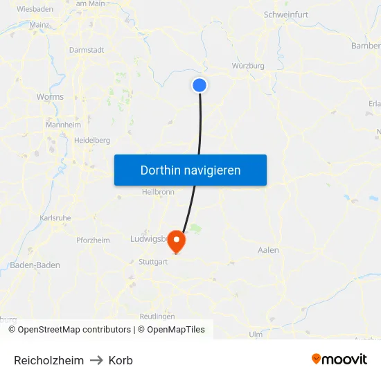 Reicholzheim to Korb map