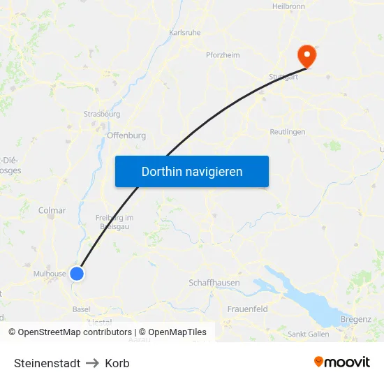 Steinenstadt to Korb map