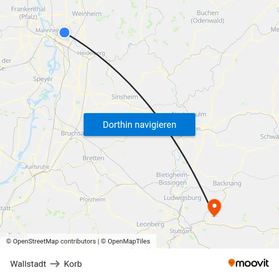 Wallstadt to Korb map