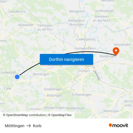Möttlingen to Korb map