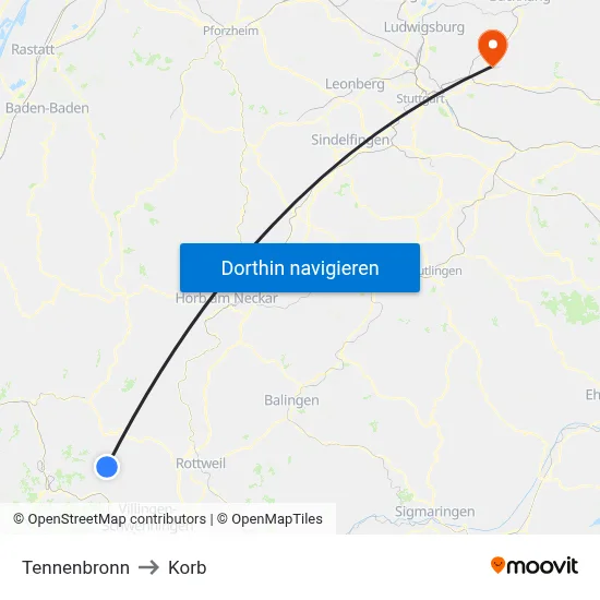 Tennenbronn to Korb map