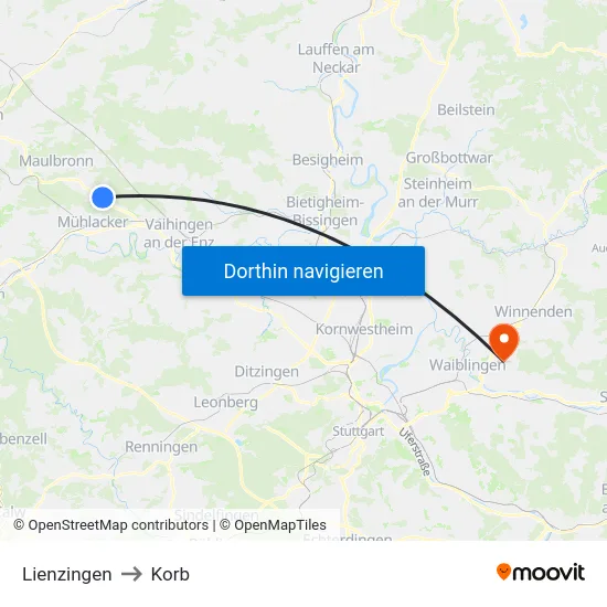 Lienzingen to Korb map