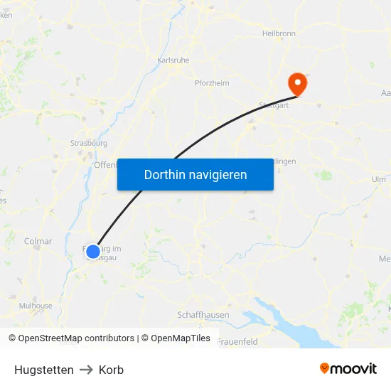 Hugstetten to Korb map