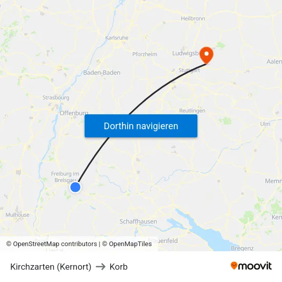 Kirchzarten (Kernort) to Korb map