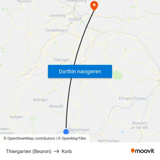 Thiergarten (Beuron) to Korb map