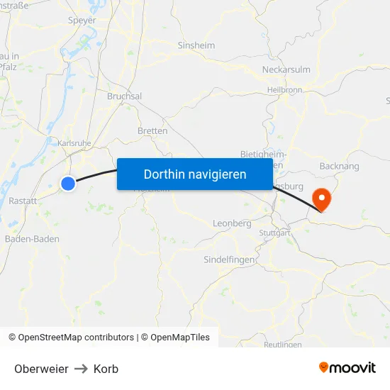 Oberweier to Korb map