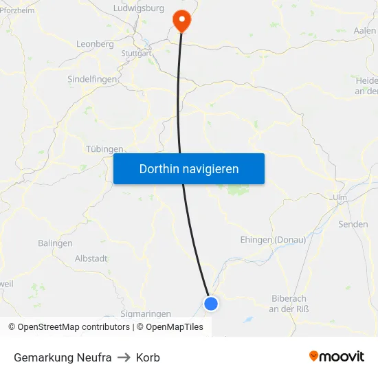 Gemarkung Neufra to Korb map