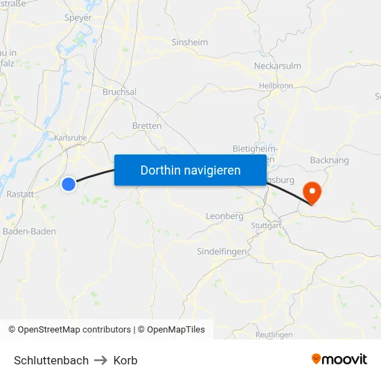 Schluttenbach to Korb map