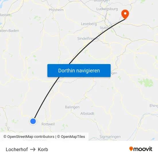 Locherhof to Korb map