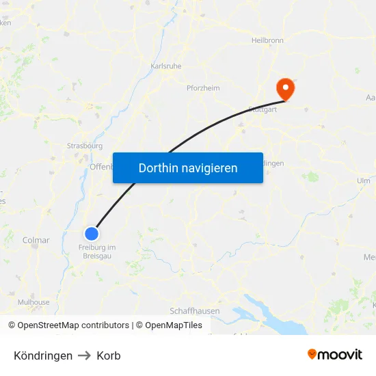 Köndringen to Korb map